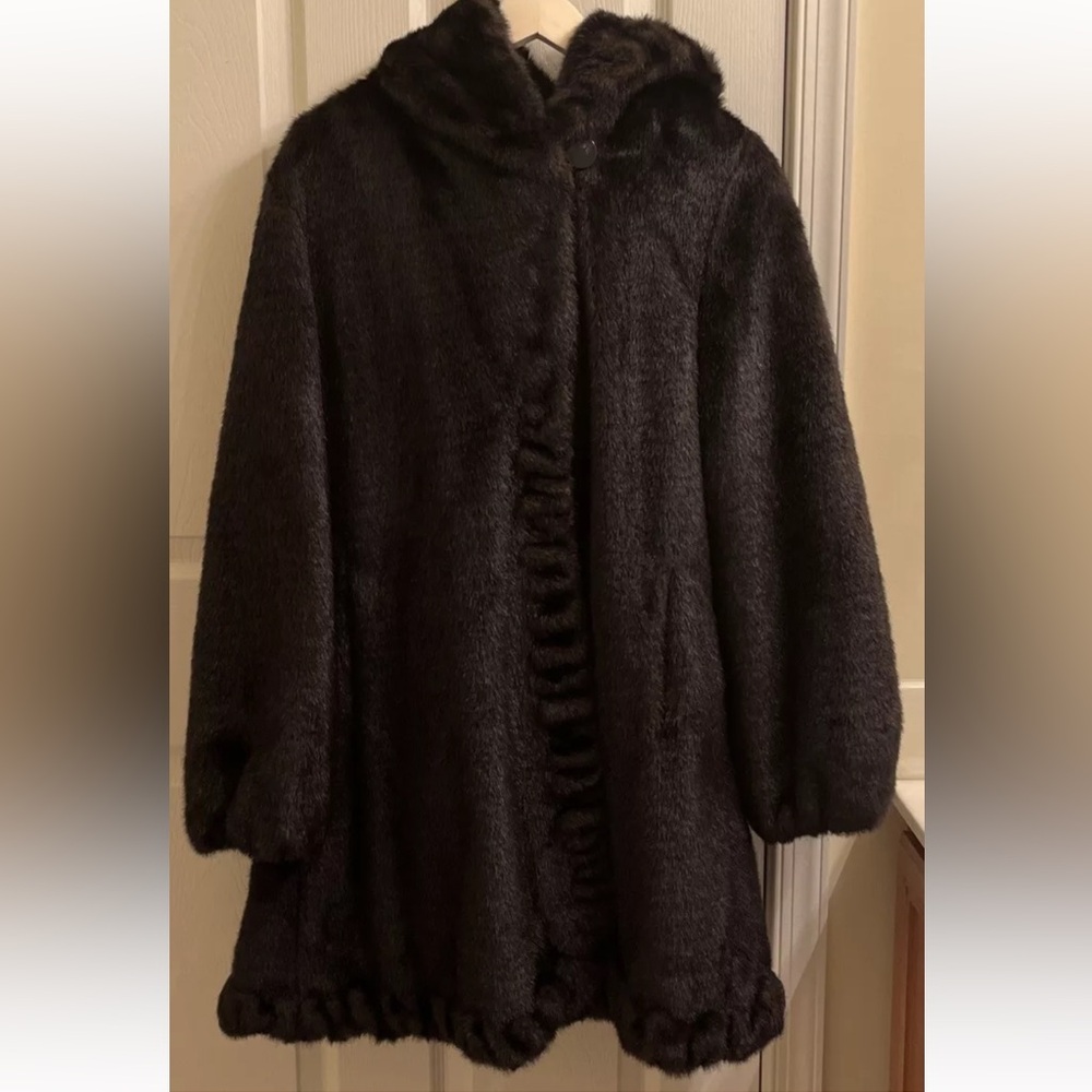 Jones New York Faux Fur Hooded Coat Women’s Size L Brown